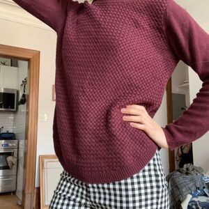 Red Crew Neck Sweater with Textured Knit